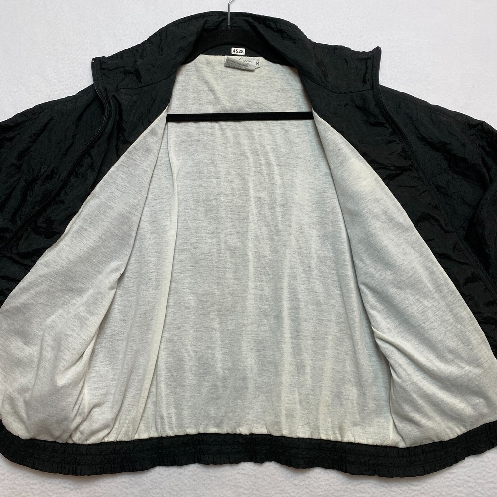 VINTAGE Perry Ellis Track Jacket Mens M Black Nylon Full Zip Windbreaker 80s - Picture 8 of 14